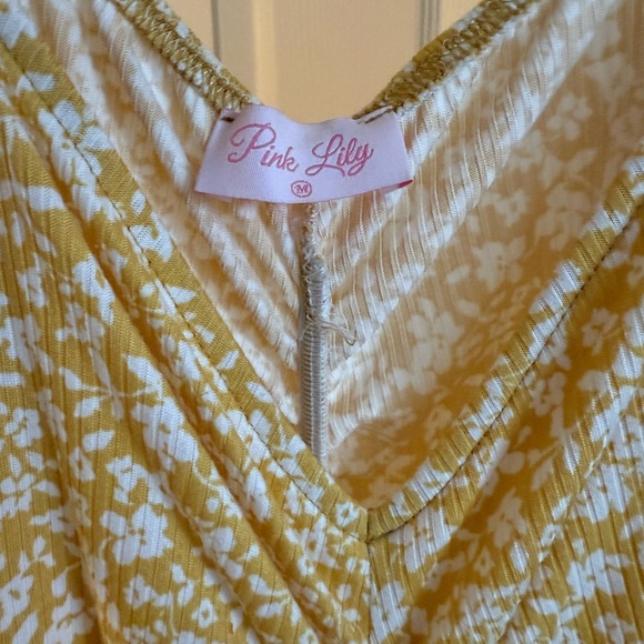 Pink Lily Yellow Floral Ruched Mini Dress - Picture 3 of 3